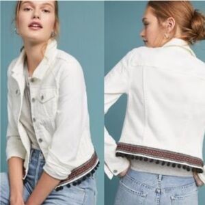 Pilcro and the Letterpress Cream Jean Jacket with Embroidered Hem